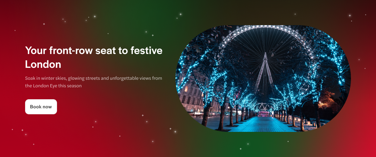 London Eye illuminated with festive lights during Christmas 2025.